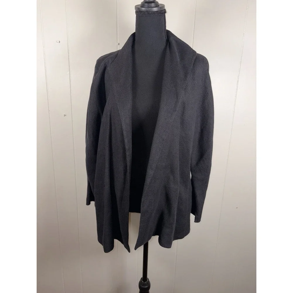 eileen fisher XL textured blazer cardigan black linen cotton Waterfall Drape